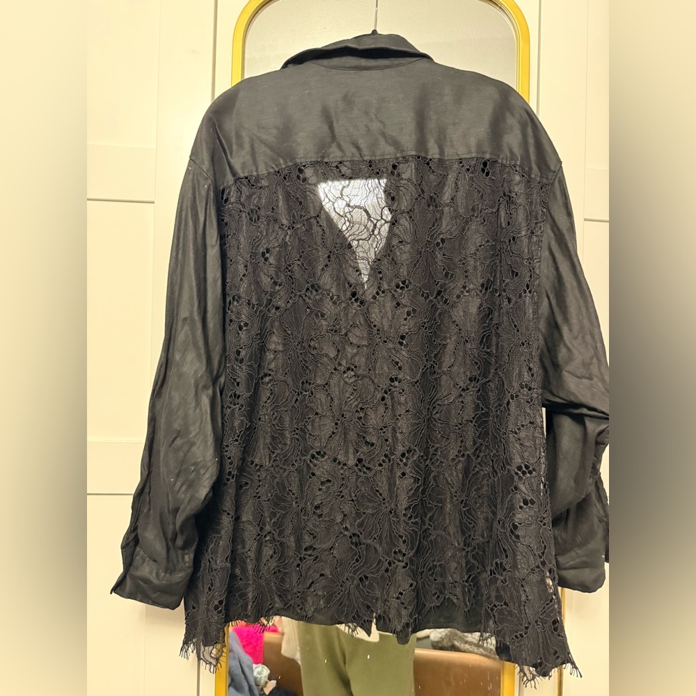 H&M linen blend shirt with lace back